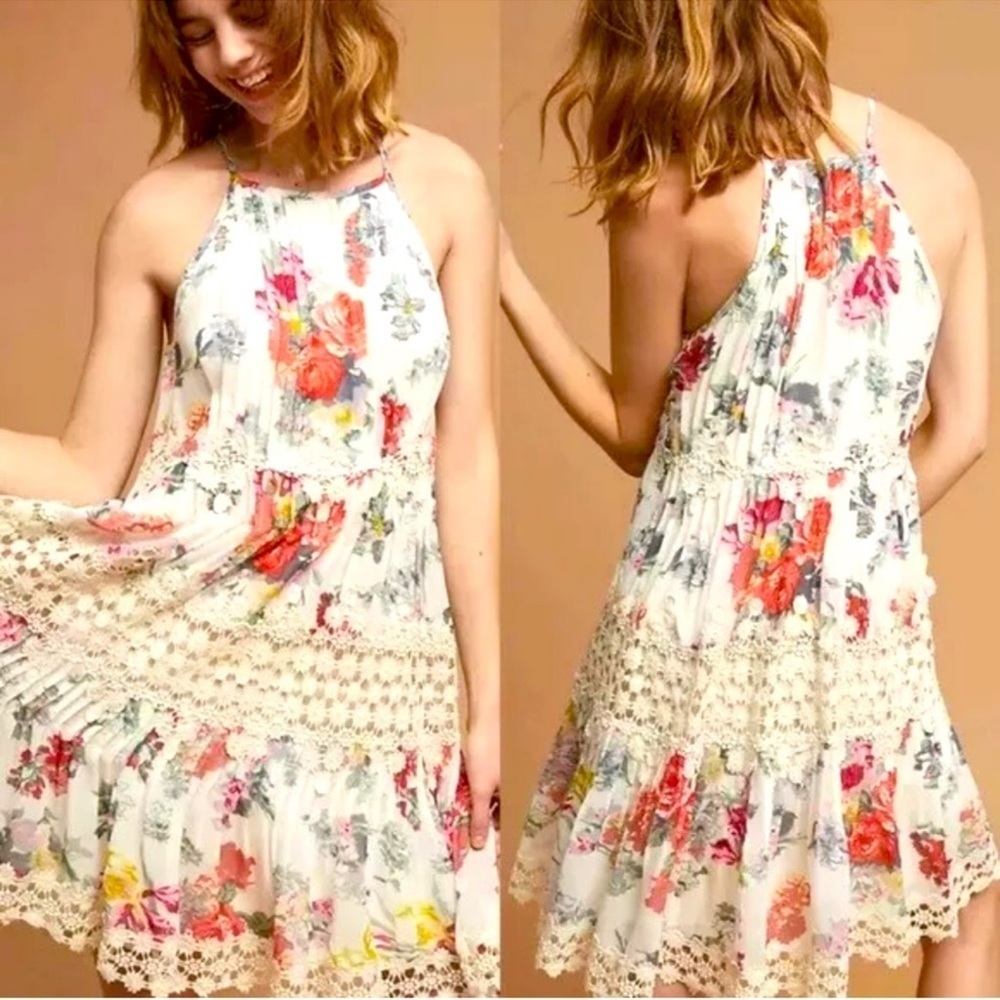 Anthropologie -Ranna Gill Floral Sundress Size Xsp Cream And Flower Cottage Girl